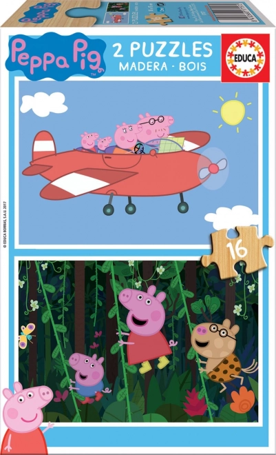 EDUCA Dřevěné puzzle Prasátko Peppa 2x16 dílků