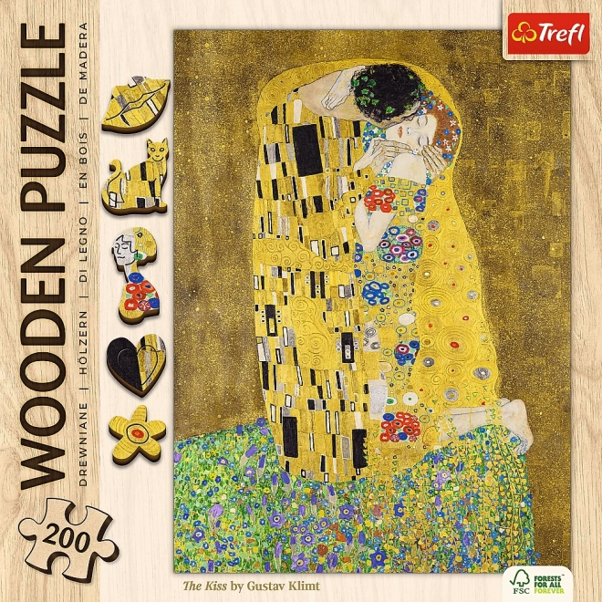 TREFL Dřevěné puzzle Art: Gustav Klimt - Polibek 200 dílků