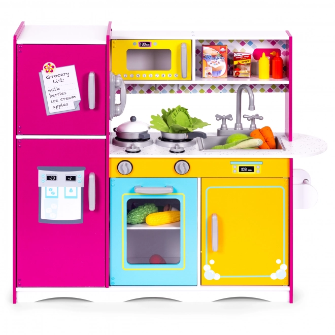 Velká dřevěná hrací kuchyně pro děti barevná ECOTOYS