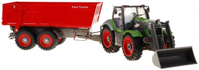 Traktor s bagrem a přívěsem pro děti 3+ Dálkově ovládaný + pohyblivé části Zeleno-červený