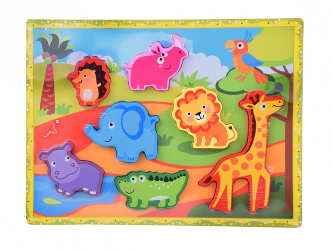 Dřevěné puzzle safari zvířata 7ele match shapes ZA5256