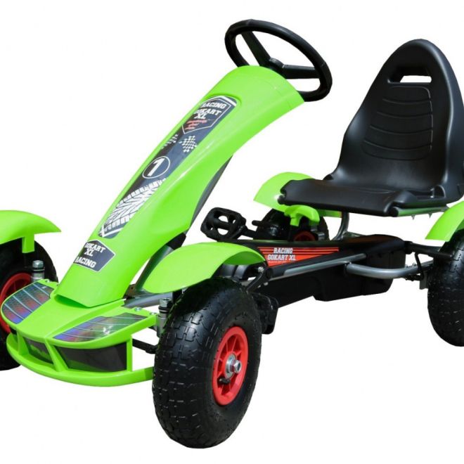 Závodní šlapací motokára XL pro děti 3+ Zelená + Nafukovací kola + Nastavitelné sedadlo + Volnoběh