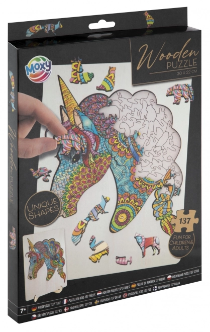 Dřevěné puzzle jednorožec