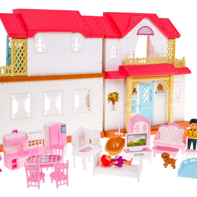 Interaktivní rozkládací domeček s figurkami pro děti 3+ Domeček na hraní 4 místnosti