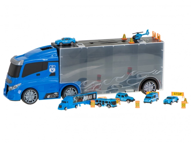 Nákladní auto s policejními auty
