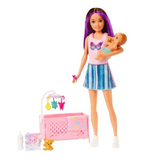 Panenka Barbie Skipper na hlídání dětí Postýlka a fazole