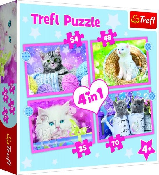 Puzzle 4v1 Zábavné kočky 28,5x20,5cm v krabici 28x28x6cm