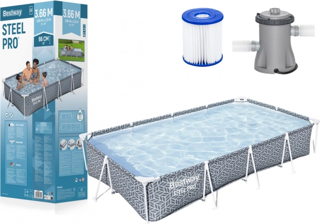 Obdélníkový bazén s konstrukcí Bestway Steel Pro 366 x 201 x 66 cm