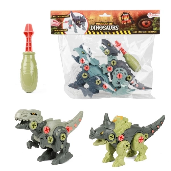 Dinosaurus šroubovací 2ks plast 18cm se šroubovákem 2 barvy v sáčku