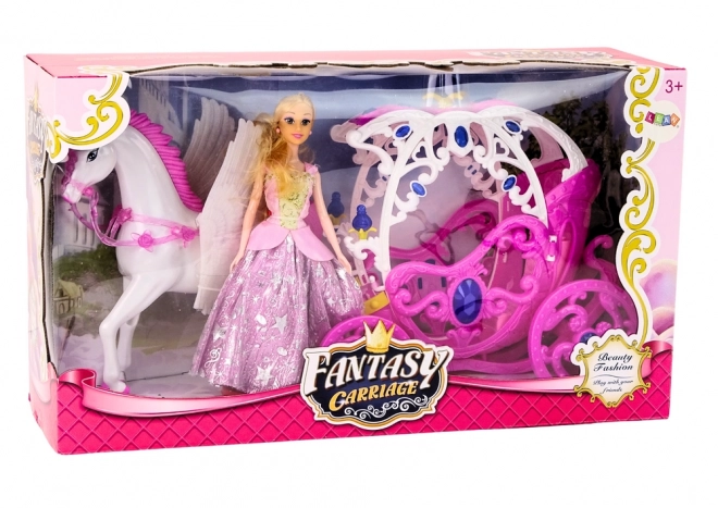 Panenka s koňským povozem Princess Pink Pegasus Set