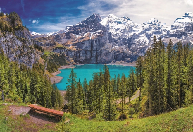 Panoramatické puzzle Jezero Oeschinen, Švýcarsko 1500 ks