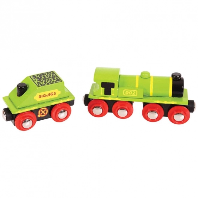 Bigjigs Rail Zelená lokomotiva s tendrem + 3 koleje