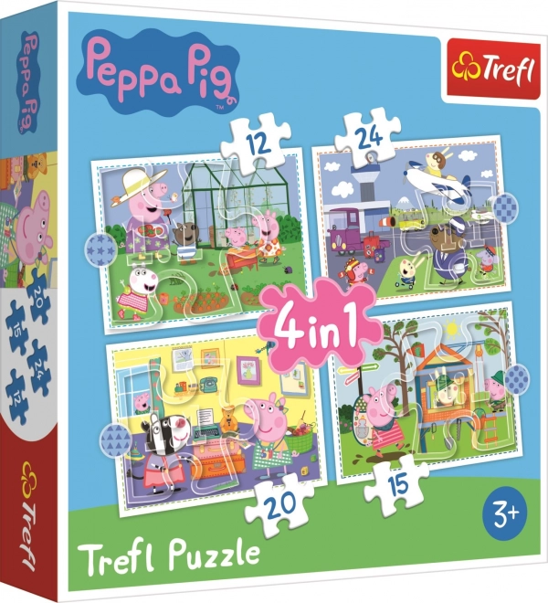 Puzzle 4v1 Peppa Pig/Prásátko Pepa Vzpomínka na prázdniny v krabici 28x28x6cm