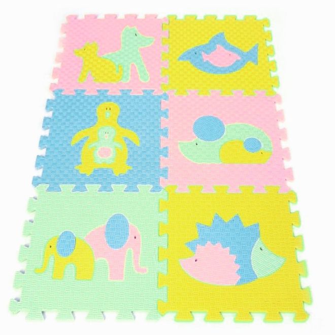 Pěnový koberec v pastelových barvách Zvířecí rodinky II. 6ks (30x30)