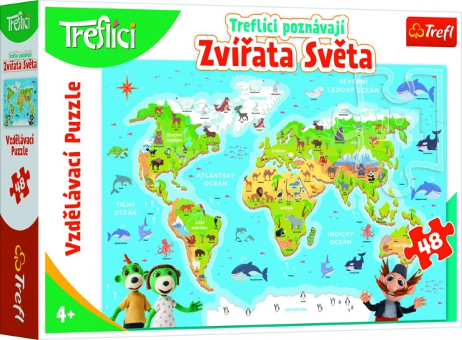 Vzdělávací puzzle 48 - Treflíci poznávají zvířata světa