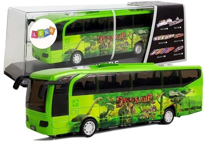 Jurský park Dinosauři Zelený autobus s tahovým zvukovým světlem