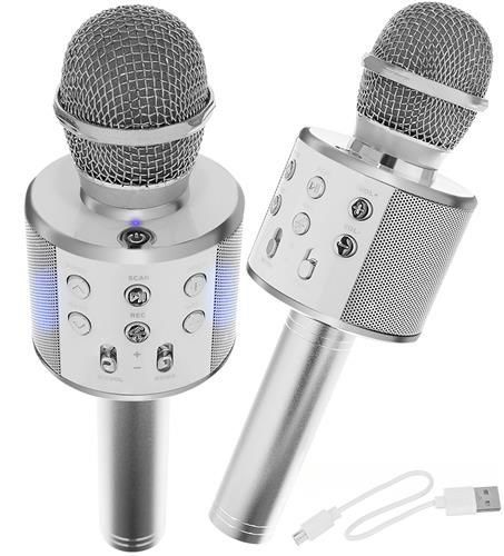 Bezdrátový karaoke mikrofon s reproduktorem – Stříbrný