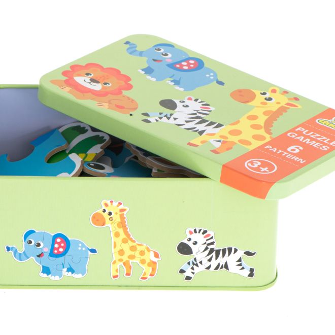 Puzzle v plechové krabičce Safari zvířátka - 25 dílků