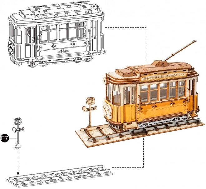 Retro Tramvaj - 3D dřevěná stavebnice