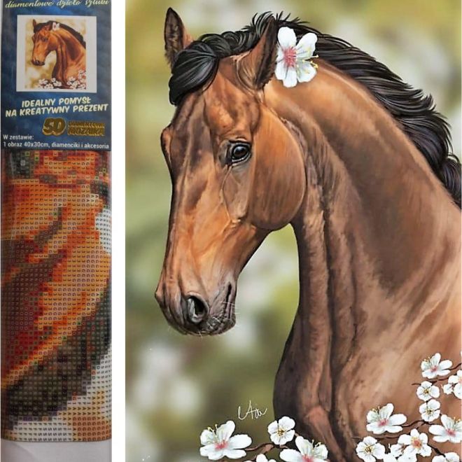 Sada na diamantové malování - hnědý kůň s květinami