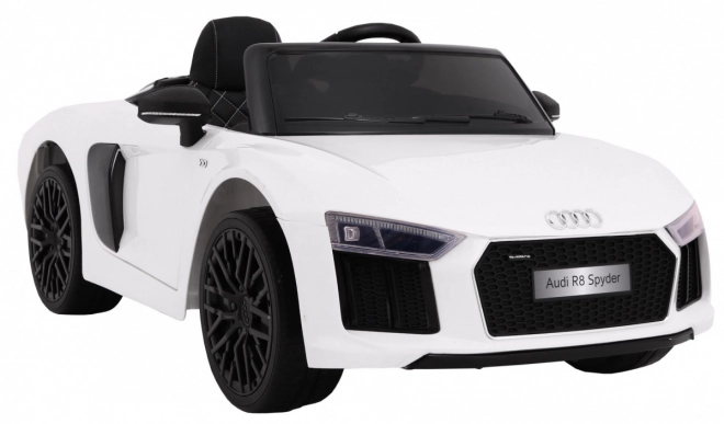 Audi R8 Spyder Baterie Bílá + Dálkové ovládání + EVA + Pomalý start + Rádio MP3 + LED dioda