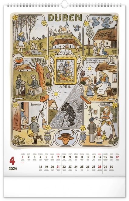 Nástěnný kalendář Josef Lada – Měsíce 2024, 33 × 46 cm