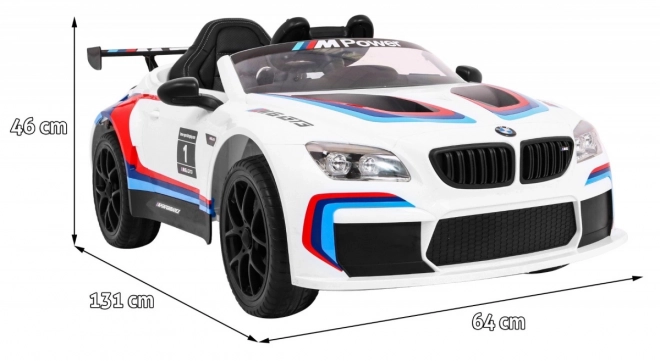 BMW M6 GT3 Autíčko na baterie pro děti Bílé + ventilace + zvuky MP3 Světla + dálkové ovládání