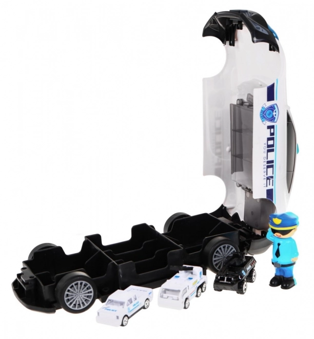 Policejní rádiové auto 2v1 pro děti 3+ Úložný prostor + 3 auta + zvuky Světla