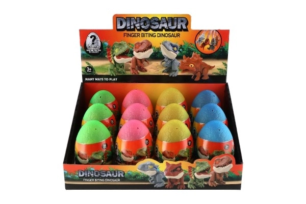 Dinosaurus kousací ve vajíčku plast 10cm 4 barvy 12ks v boxu