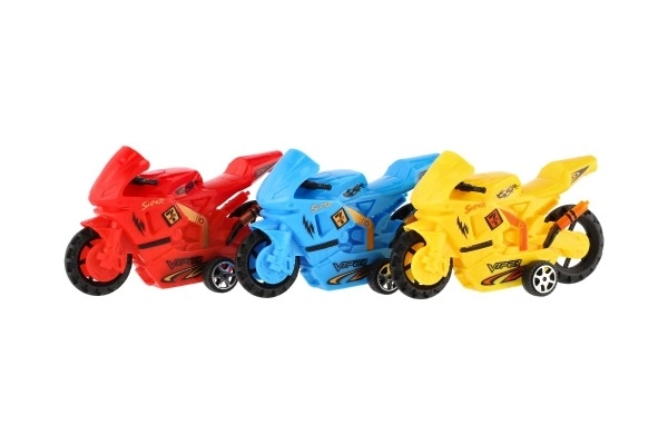Motorka silniční plast 10cm na zpětné natažení 3 barvy na kartě