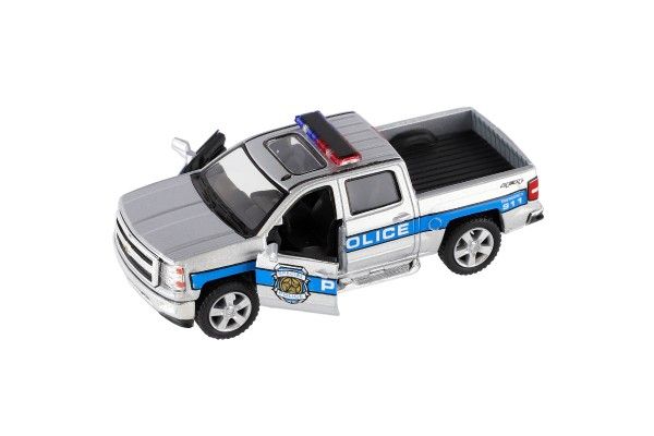 Auto Kinsmart Chevrolet 2014 Silverado Policie/Hasič kov/plast 13cm na zpětné nat. 2 barvy 12ks box