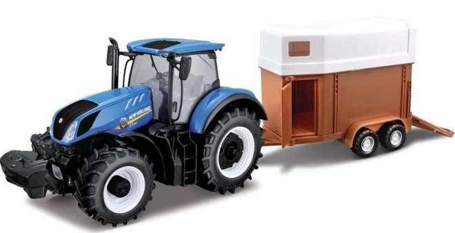 Bburago 1:32 Traktor New Holland s vlečkou pro koně