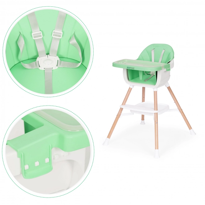 Dětská jídelní židlička 2v1 zelená ECOTOYS