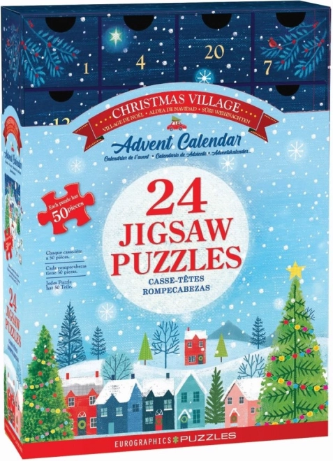 EUROGRAPHICS Puzzle Adventní kalendář: Vánoční vesnice 24x50 dílků