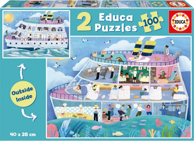 EDUCA Puzzle Outside,Inside Výletní loď 2x100 dílků