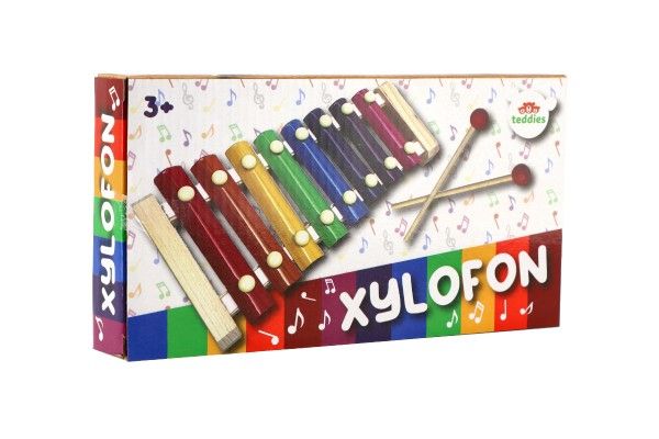 Xylofon dřevo/kov 24cm s paličkami v krabici 25x13x4cm
