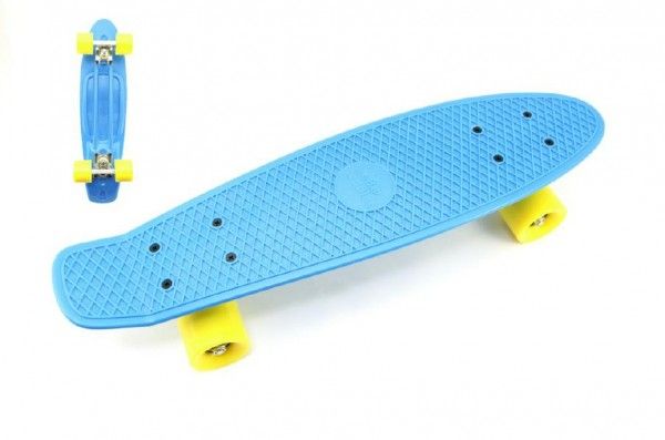 Skateboard - pennyboard 60cm nosnost 90kg, kovové osy – Modrý, žlutá kola