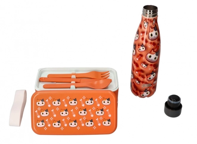Oranžový obědový box ve tvaru kočky