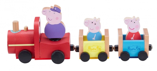 Dřevěný vlak Prasátko Peppa + figurka děda