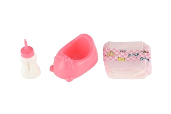 Panenka/miminko s nosítkem mrkací čurající plast 36cm pevné tělo s doplňky na bat. se zvukem v sáčku