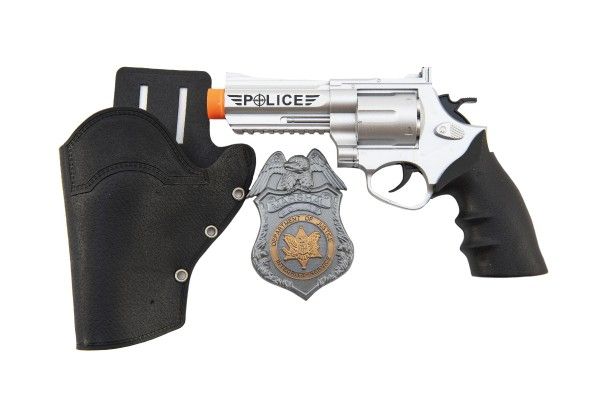 Policejní pistole klapací 20 cm v pouzdru  s odznakem plast na kartě