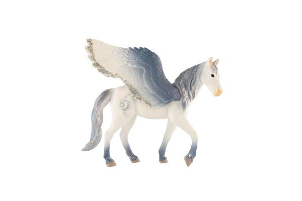 Kůň s křídly bílo-šedý zooted plast 14cm v sáčku