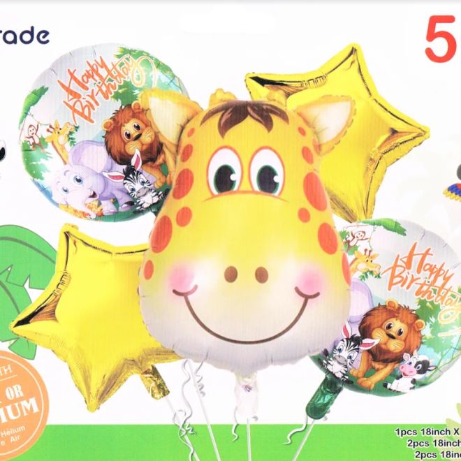 Narozeninový set balónků s motivem žirafy - 5 kusů