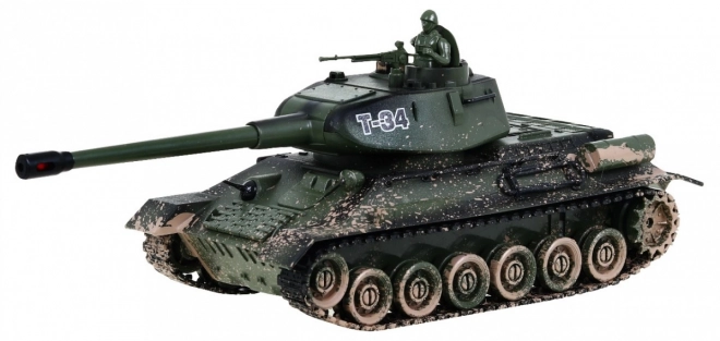 Dálkově ovládaný tank T-34 pro děti 3+ Střílející kamuflážní model 1:28 + Velká tanková bitva + Světelné zvuky