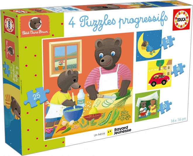 EDUCA Puzzle Petit Ours Brun 4v1 (12,16,20,25 dílků)