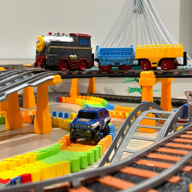 Kolejka elektrická 2v1 Závodní dráha Viadukt Auto XXL