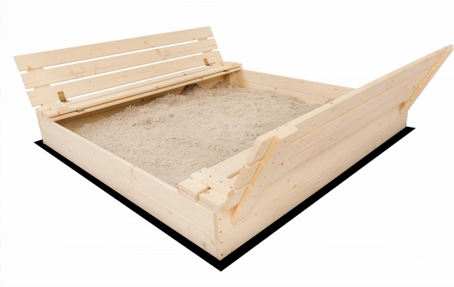 SAND TROPIC Dřevěné pískoviště s lavičkami a příslušenstvím 120x120cm (přírodní)