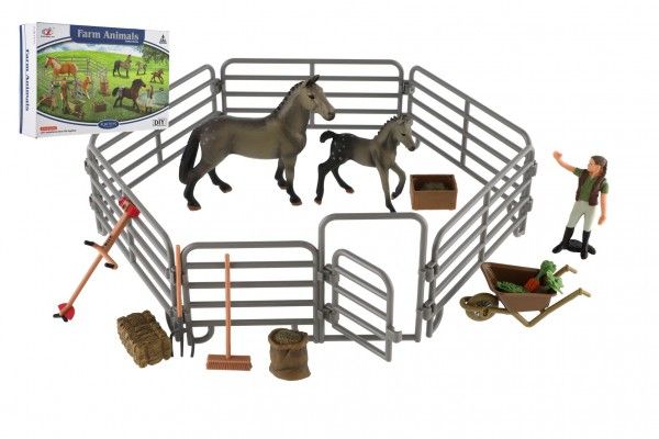 Sada domácí farma koně plast s doplňky v krabici 27x18x7cm