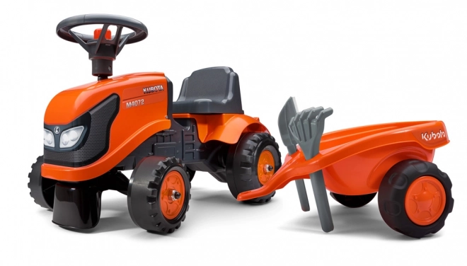 FALK 260C Baby Kubota ride-on traktor s přívěsem, hrable a lopata