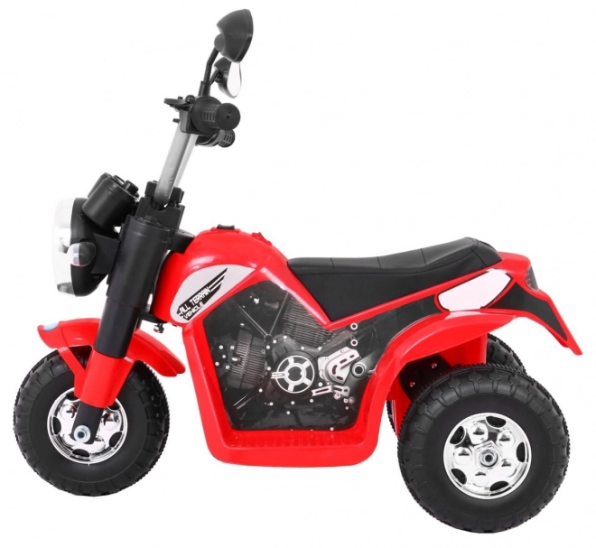 Dětské kolo na baterie MiniBike Červená + zvuky + LED světla + ekologická kůže